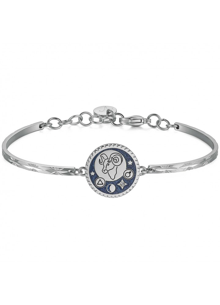 Bracciale Rigido Brosway Donna Collezione Chakra – Acciaio 316L Con Segno Zodiacale Ariete, Smalto Blu E Cristallo Swarovski, BHK367