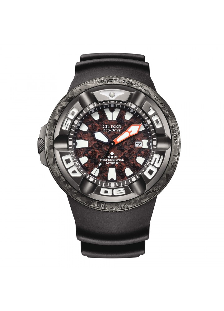 Orologio Citizen Promaster Godzilla BJ8059-03Z con quadrante rosso e nero e cinturino nero