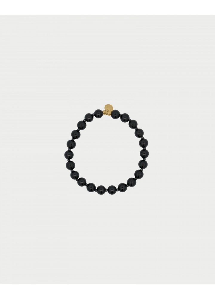 Bracciale elastico Rue des Mille Charm Bar agata nera e zirconi milky