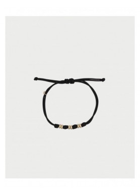 Bracciale Rue des Mille Charm Bar Soft Cord nero con rondelle dorate
