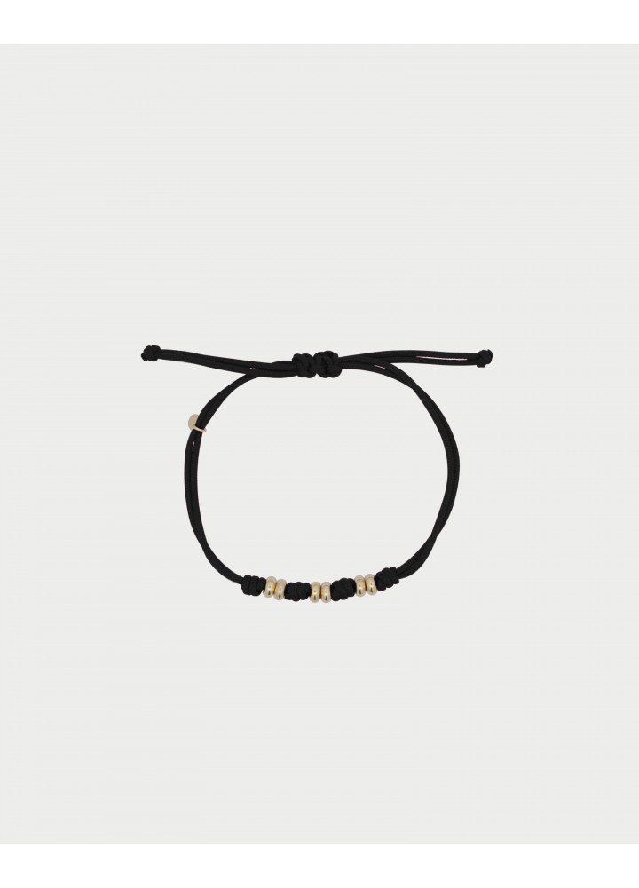 Bracciale Rue des Mille Charm Bar Soft Cord nero con rondelle dorate