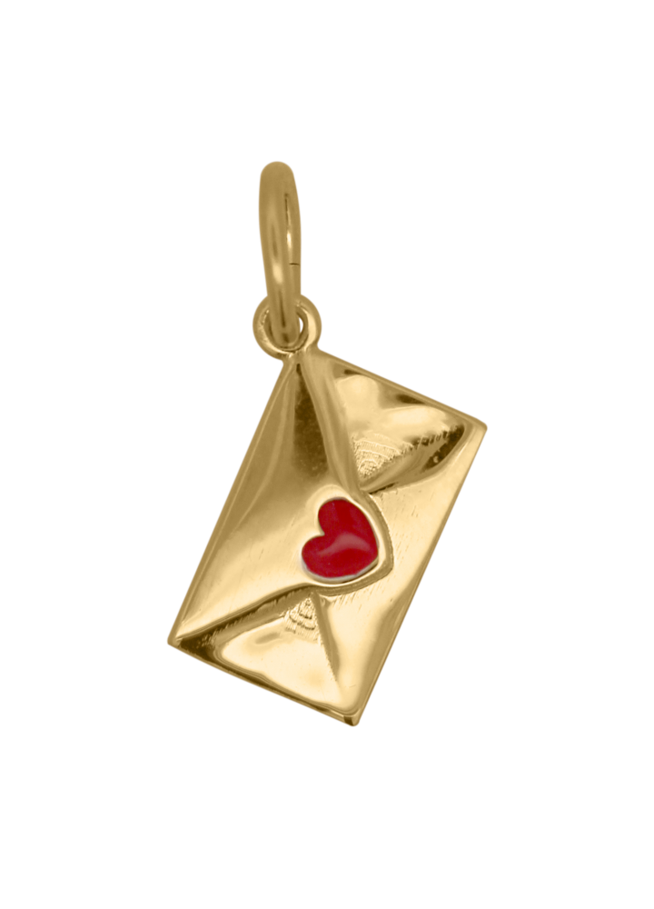 Charm Rue des Mille CharmBar Lettera Envelope dorata con cuore rosso — CB-LCN 72