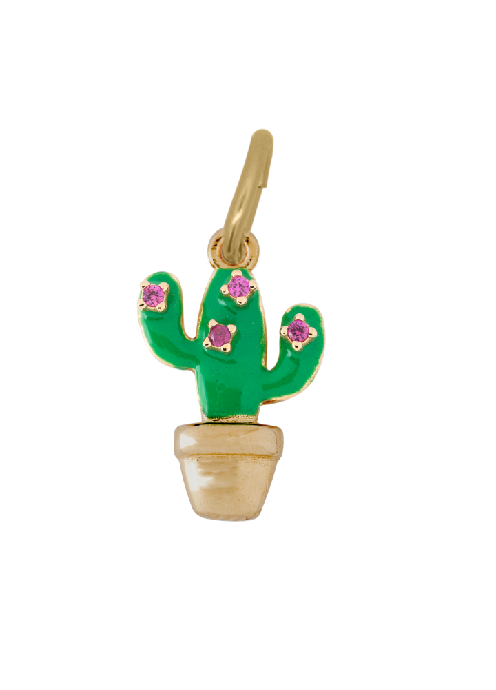 Charm Rue des Mille CharmBar Cactus dorato smaltato con zirconi rosa — CB-LCN 81
