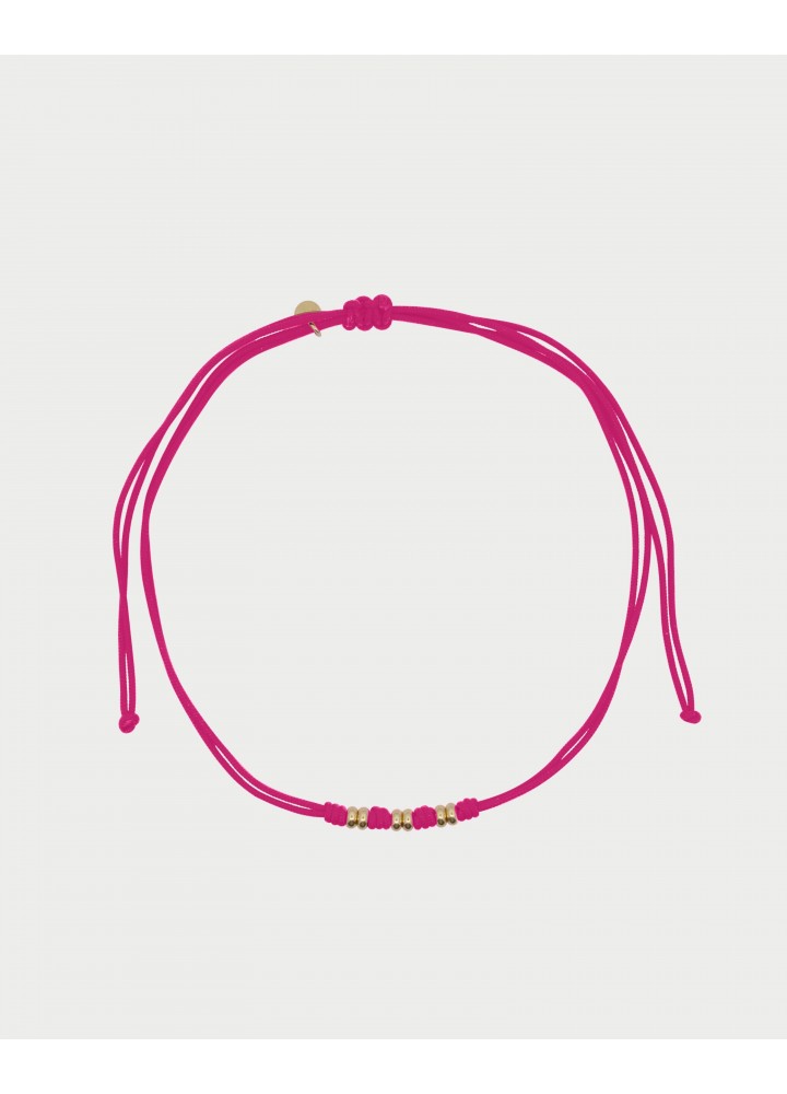 Girocollo Rue des Mille Charm Bar Soft Cord fucsia con rondelle dorate