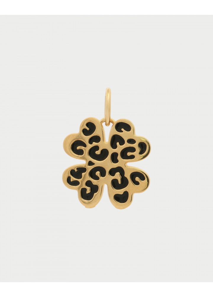 Charm Rue des Mille CharmBar Quadrifoglio Wild XL dorato leopardato nero — CB-LCN 129