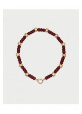 Collana Rue des Mille Charm Bar Boule burgundy con cuore dorato