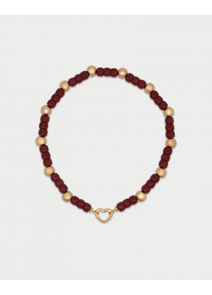 Collana Rue des Mille Charm Bar Boule burgundy con cuore dorato