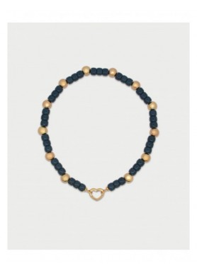 Collana Rue des Mille Charm Bar Boule blu navy con cuore dorato