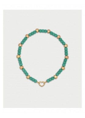 Collana Rue des Mille Charm Bar Boule verde laguna con cuore dorato