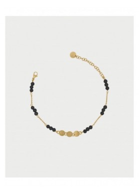 Bracciale Rue des Mille Gipsy Chic nero e dorato con zirconi Milky e medaglie