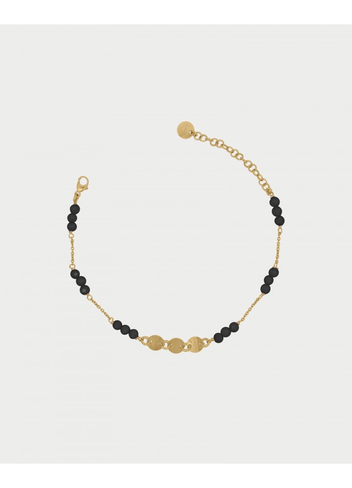 Bracciale Rue des Mille Gipsy Chic nero e dorato con zirconi Milky e medaglie