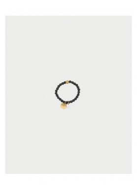 Anello elastico Rue des Mille Gipsy Chic nero e dorato con zirconi Milky