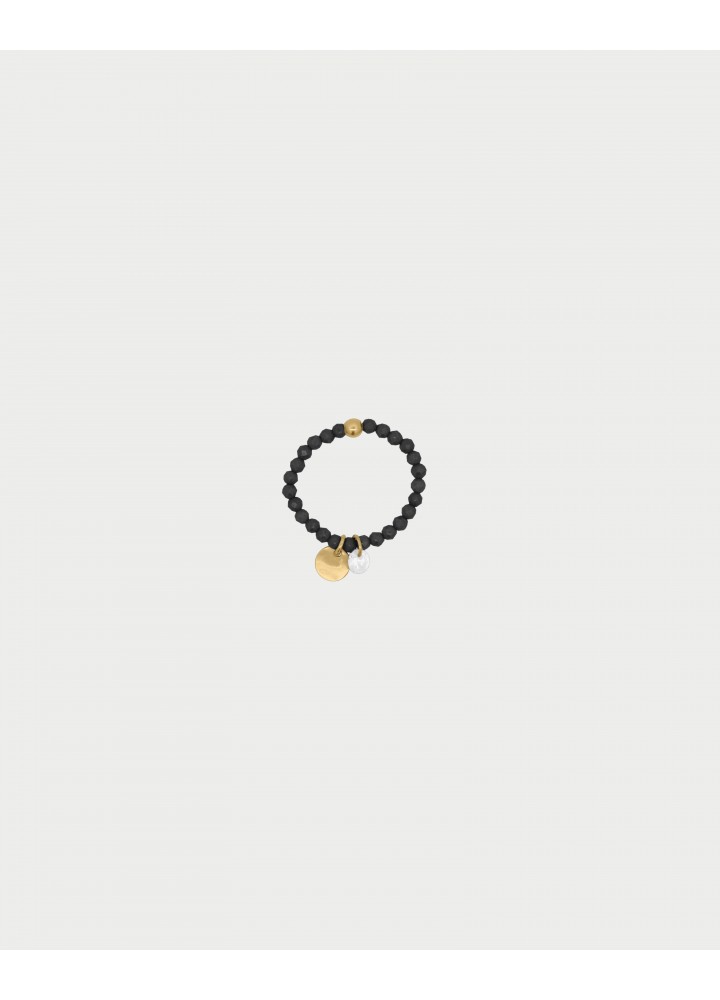 Anello elastico Rue des Mille Gipsy Chic nero e dorato con zirconi Milky