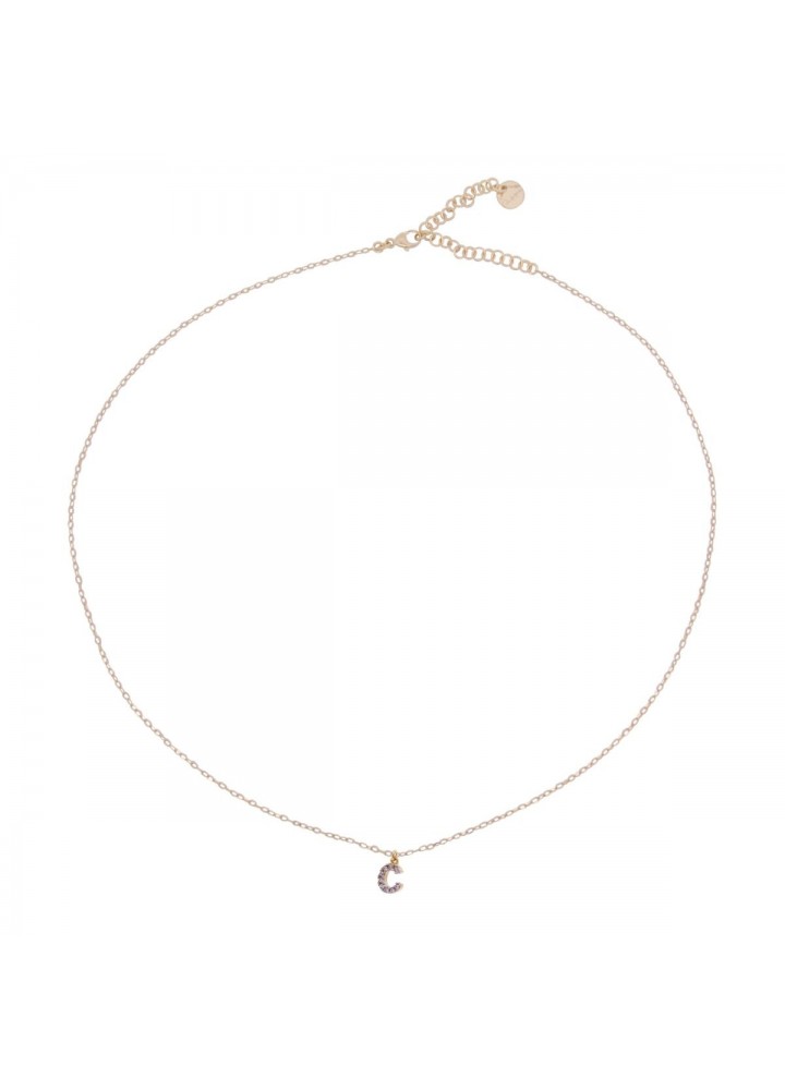 Collana girocollo Rue des Mille lettera C dorata con zirconi bianchi