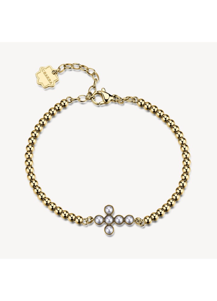 Bracciale Brosway Chakra Protezione dorato con croce e perla BHKB343