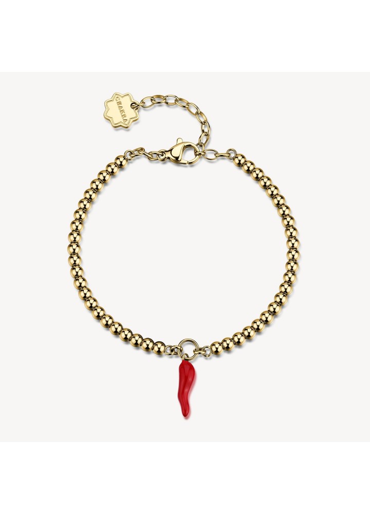 Bracciale Brosway Chakra Fortuna dorato con cornetto rosso BHKB376