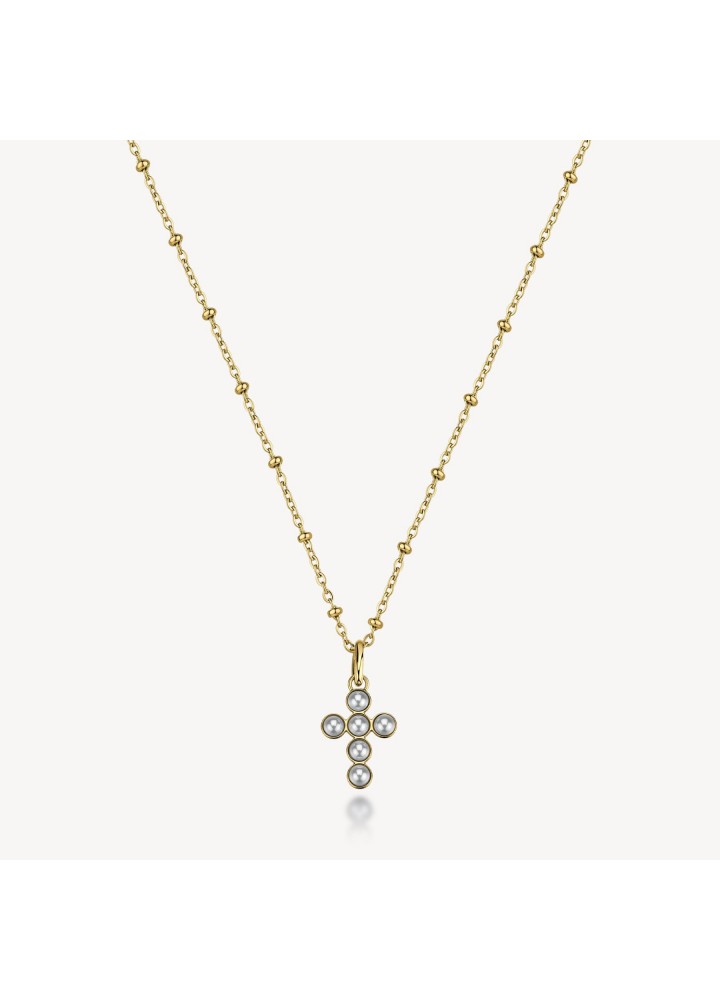 Collana Brosway Chakra Protezione dorata con croce e perle sintetiche BHKN204 — vista principale