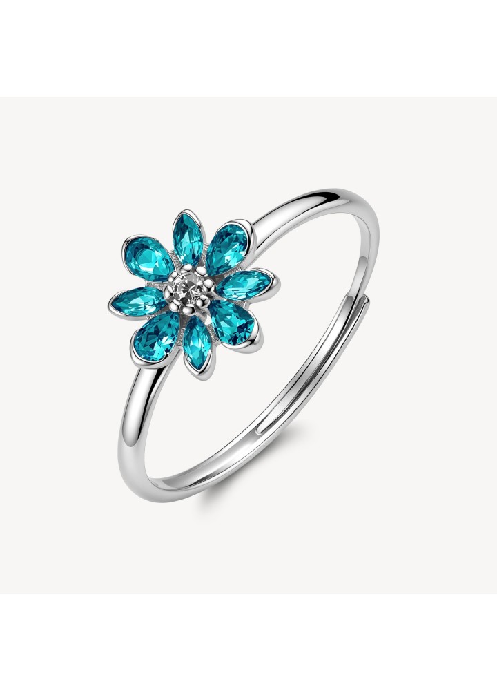 Anello regolabile Brosway Fancy Aqua Green a fiore con cubic zirconia FAG31