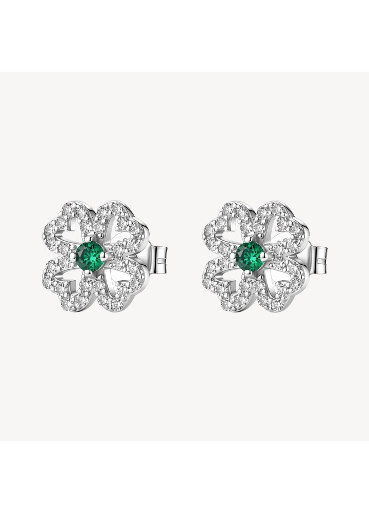 Orecchini a quadrifoglio Brosway Fancy Life Green in argento rodiato FLG154