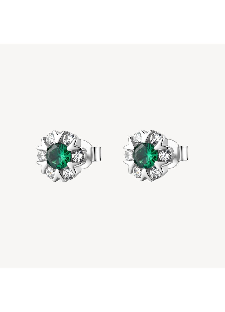 Orecchini Brosway Fancy Life Green FLG155 a fiore con zirconi verdi - vista del gioiello