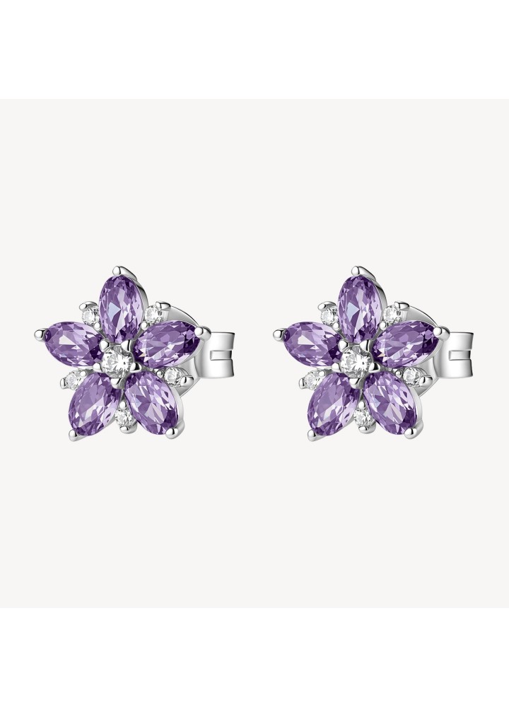 Orecchini a lobo Brosway Fancy Magic Purple a fiore con zirconi FMP136