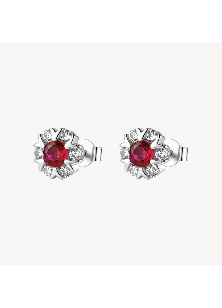 Orecchini Brosway Fancy Passion Ruby FPR146 a fiore con zirconi rossi - vista del gioiello