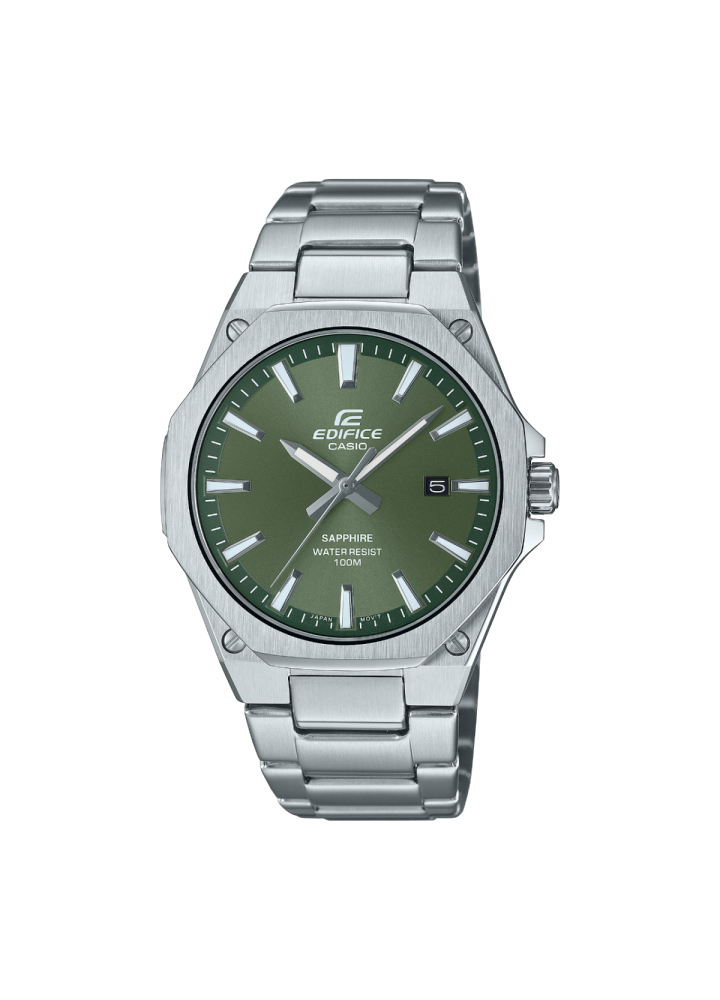 Casio EFR-S108D-3AVUEF – vista frontale dell’orologio in acciaio con quadrante verde
