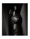 Casio F-91WF-1AEF nero, dettaglio del quadrante digitale e del cinturino in tessuto