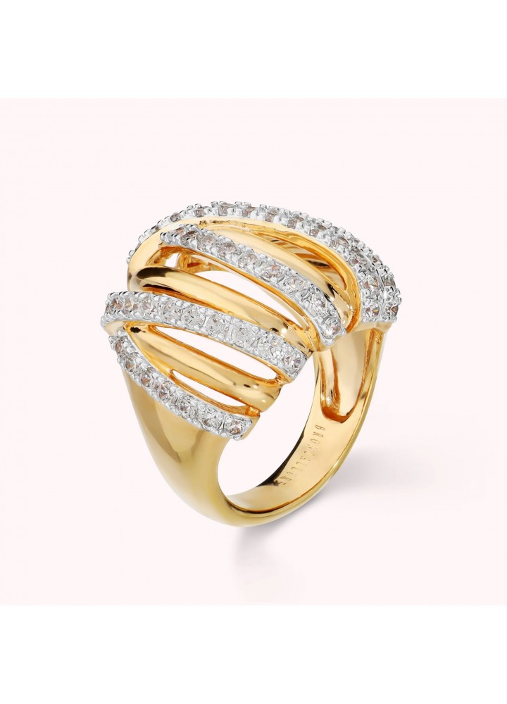 Anello Bronzallure WSBZ02741Y.WR a fascia intrecciata dorata con cubic zirconia